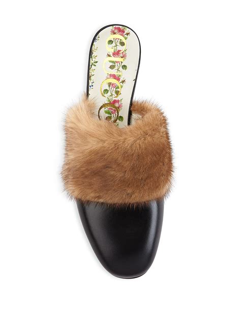 gucci fur slides brown